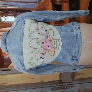 ALTERED Jean Jacket distressed and refurbished with vintage materials
